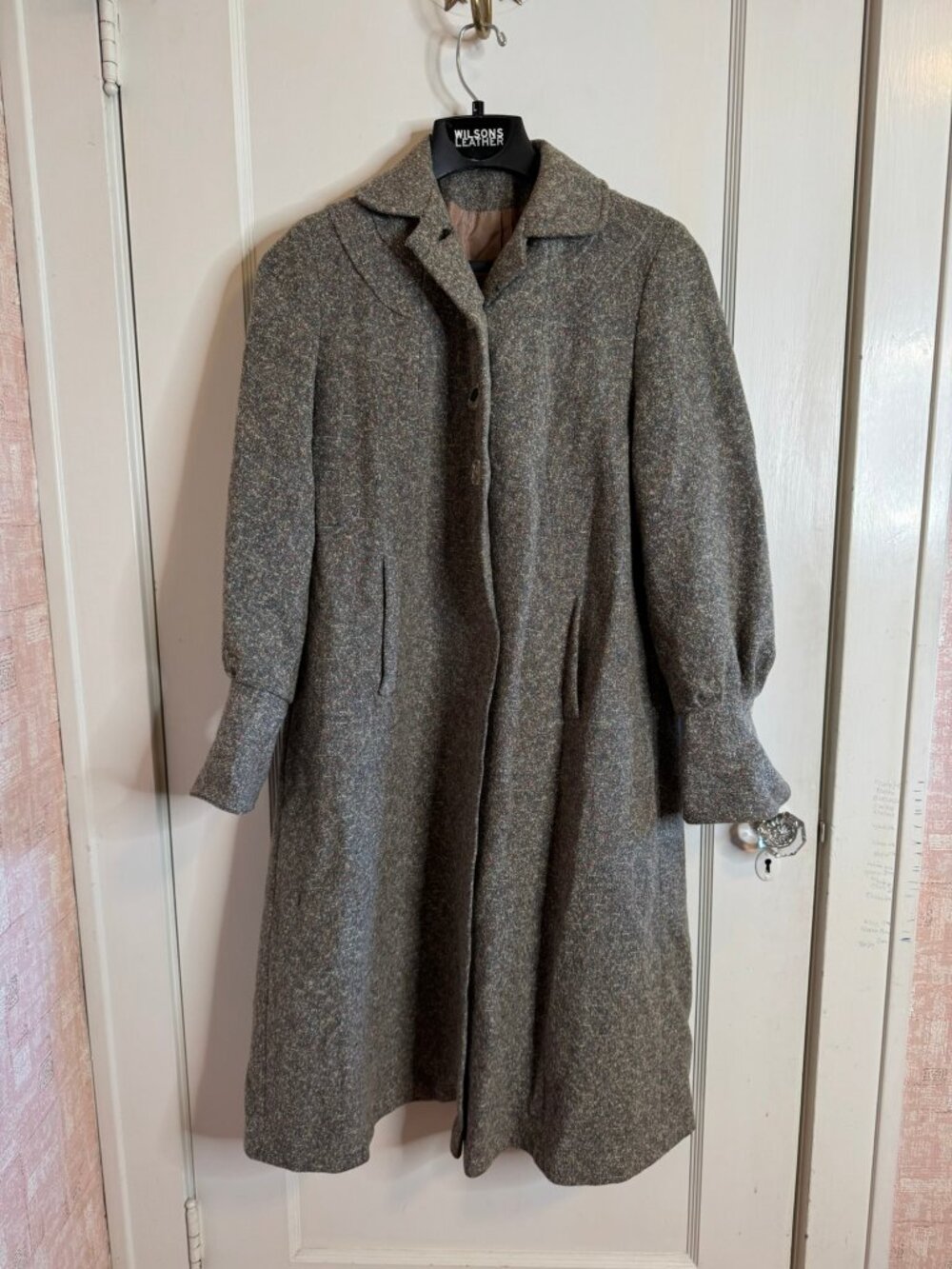 Vtg Gray Wool Winter Long Coat 1930's or 40's sz M - L